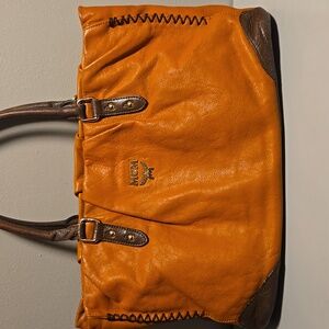 MCM Leather Shoulder Bag Orange and Brown